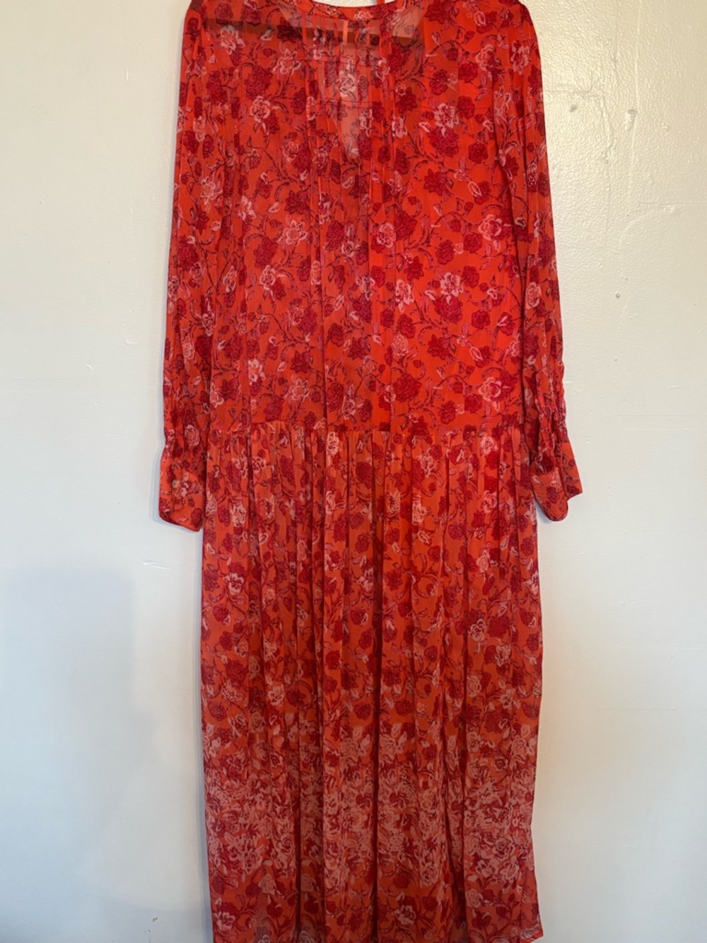 Free People Red Floral Long Sleeve Maxi Dress with slip